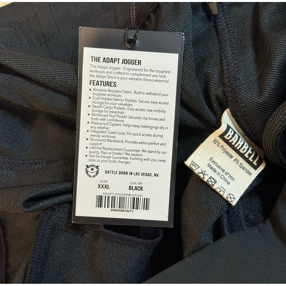Barbell Apparel Black Performance Casual Outdoor Adapt Jogger Sweatpants Men 3XL - Picture 5 of 9
